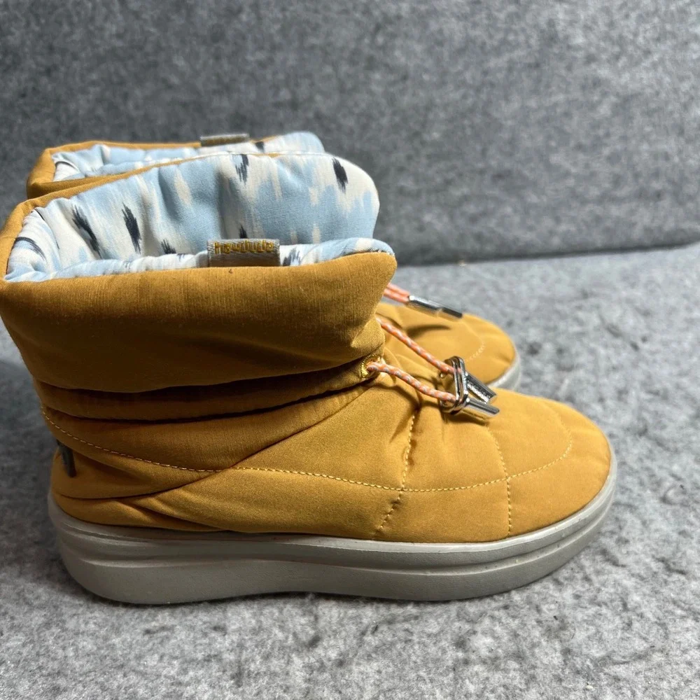 Hey Dude Kids Denny Puffer Boots Mustard Yellow Quilted Ankle Snow Boots Size 13